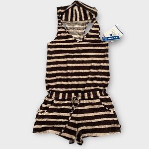 Arena Women’s Romper Medium Korean Fashion Graphic Stripes Hooded Sporty NWT